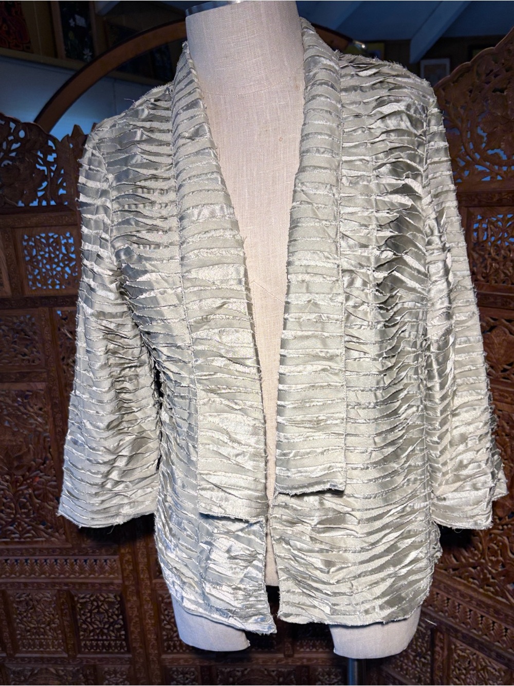 Chico's Light Sage Textured Open-Front Jacket